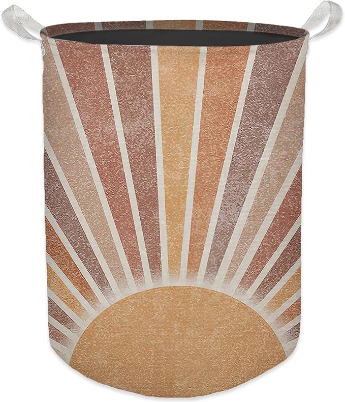 Boho Laundry Basket, Mid Century Modern Boho Neutral Sun Sunshine Waterproof Collapsible Laundry Hamper Dirty Clothes Storage Toy Bin Organizer for Bathroom Bedroom Nursery Girls Kids Room