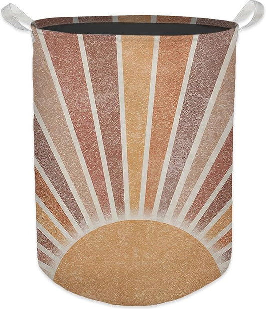 Boho Laundry Basket, Mid Century Modern Boho Neutral Sun Sunshine Waterproof Collapsible Laundry Hamper Dirty Clothes Storage Toy Bin Organizer for Bathroom Bedroom Nursery Girls Kids Room