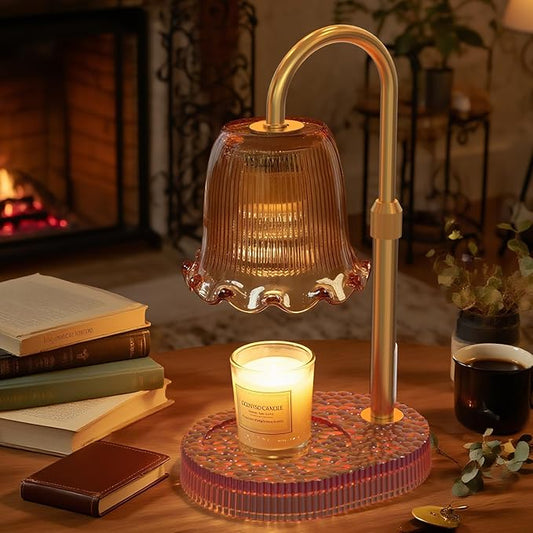 Candle Warmer Lamp with Adjustable Height - Flameless 4-Level Dimmable Wax Warmer, Timer Function & Stylish Design in Multiple Colors（Brown）