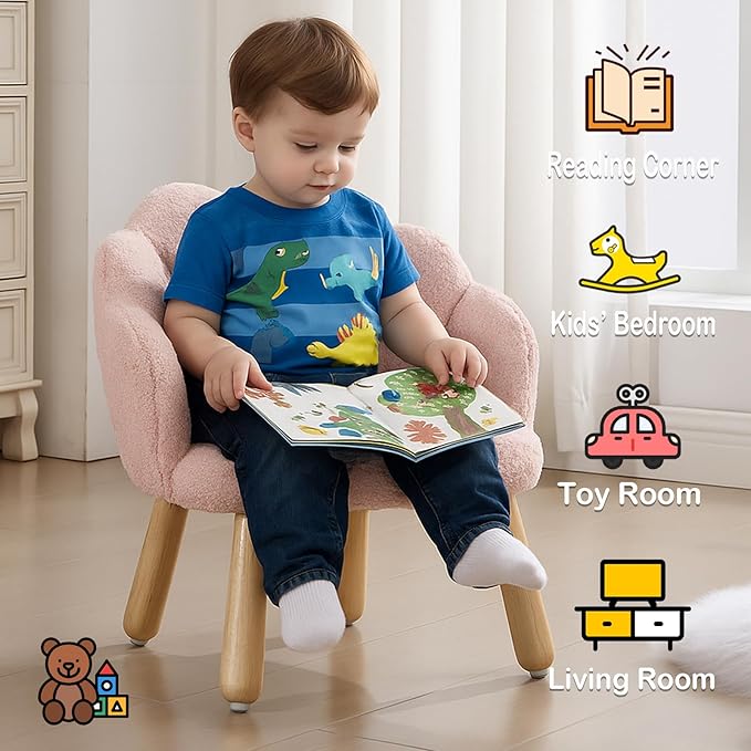 Pink Toddler Chairs, Kid Armchair, Toddler Chairs Ages 1-4, Shepra Kids Chair for Children, Wooden Kids Chair, Kid Room Reading Chairs for Playroom/Living Room/Nursery, Pink