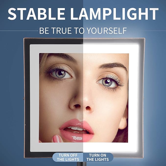 DOWRY Tabletop LED Lighted 5X Magnifying Square Makeup Mirror with Plug,8 Inch, Polished Oil Rubbed Bronze Finished