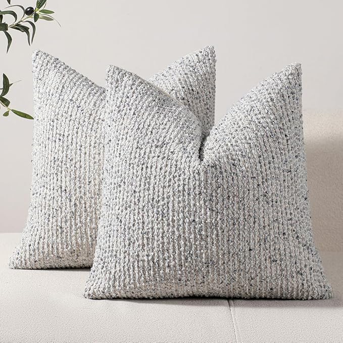 Striped Throw Pillow Covers 24x24 Set of 2 Blue Textured Boucle Chic Morden Boho Accent Farmhouse Square Decorative Couch Pillow Covers for Home Decor Bed Sofa Living Room