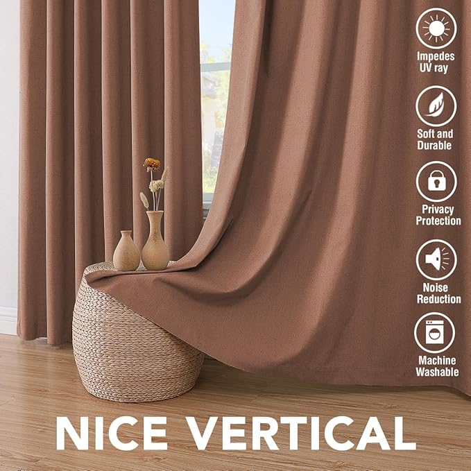 H.VERSAILTEX 100% Blackout Curtains for Bedroom Thermal Insulated Linen Textured Curtains Heat and Full Light Blocking Drapes Living Room Curtains 2 Panel Sets, Washed Spice, 52x54 Inch