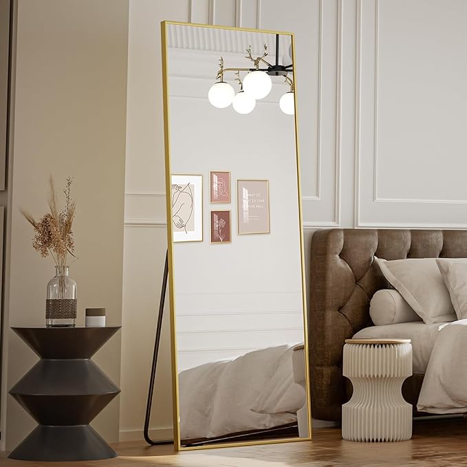 Koonmi 68"x22" Floor Mirror Full Length, Bedroom Floor Body Mirror with Stand, Large Gold Mirror, Leaning, Standing or Hanging Horizontally/Vertically