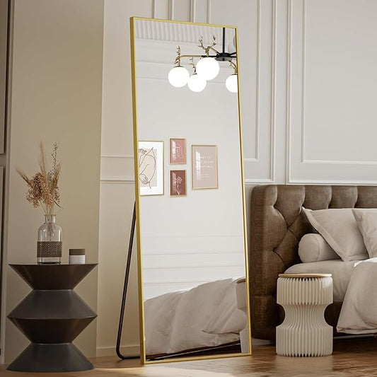 Koonmi 68"x22" Floor Mirror Full Length, Bedroom Floor Body Mirror with Stand, Large Gold Mirror, Leaning, Standing or Hanging Horizontally/Vertically