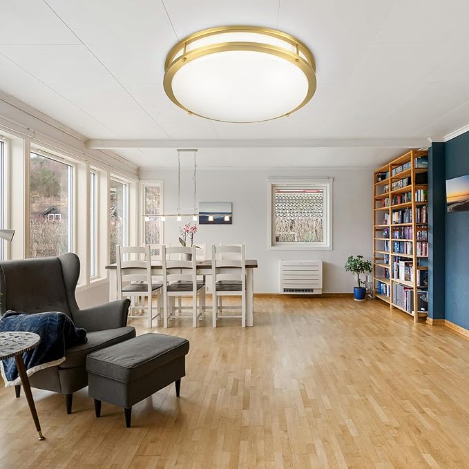 18 inch Ceiling Light Fixture Flush Mount Gold, 36W Large Living Room Ceiling Light LED, Dimmable Kitchen Lighting Fixture for Bedroom, Bathroom, Living Room