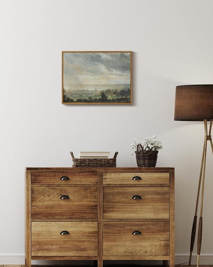 InSimSea Framed Canvas Wall Art Vintage Decor, Room Decor Classical Oil Painting Canvas Prints View from the Elbe Valley with high cloudy sky Vintage Wall Art Home Room Decor, 12"x16"