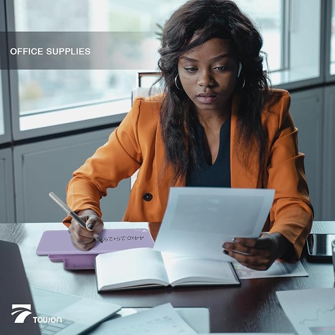 TOWON Small Glass Dry Erase Board, Desk White Board with Standing, Mini Whiteboard Easel Pad Set, Stenography Artifact for Office, Home and School Supplies, 8 x 6 Inches, Purple