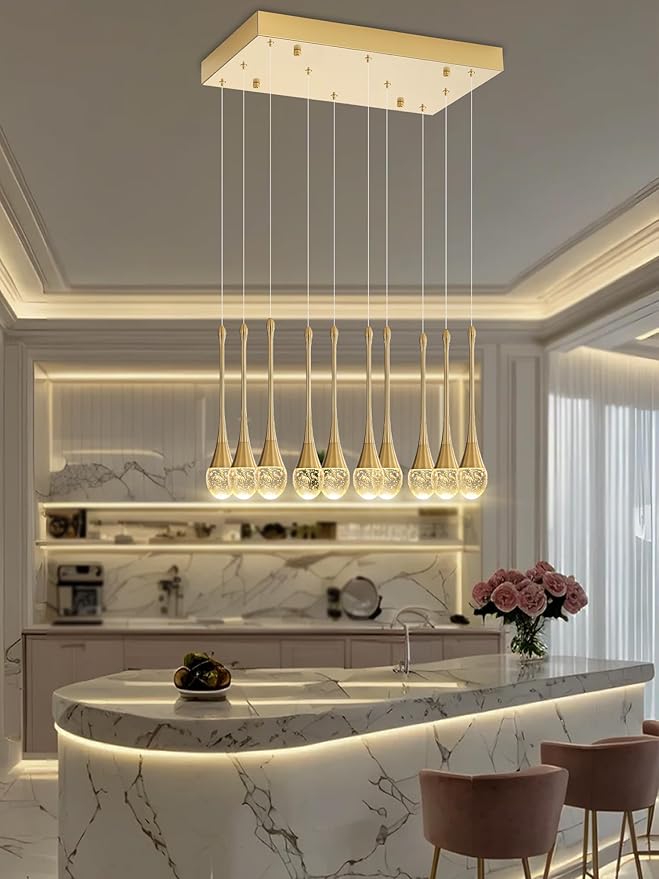 Rectangular Chandeliers for Entryway Gold Dining Room Lights Fixture Raindrop Crystal Chandelier for Staircase Hallway Foyer