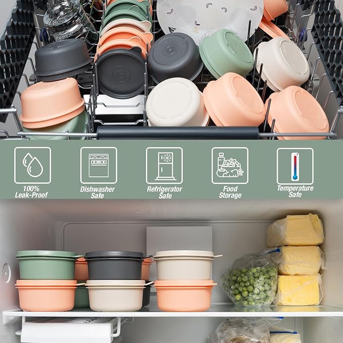 9 oz Small Round Food Storage Containers with Lids Set of 10, Airtight Leakproof Reusable, Plastic To Go Bento Box, Mini Lunch Box, Snack Storage Bowl, for Kitchen, Picnic (10)