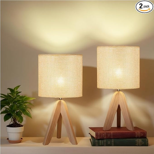 Hamilyeah Lamps for Night Stands Set of 2, Bedside Lamps with Gold Fabric Shade, Modern Table Lamps for Living Room with On/Off Switch, Simple Desk Lamps for Bedroom