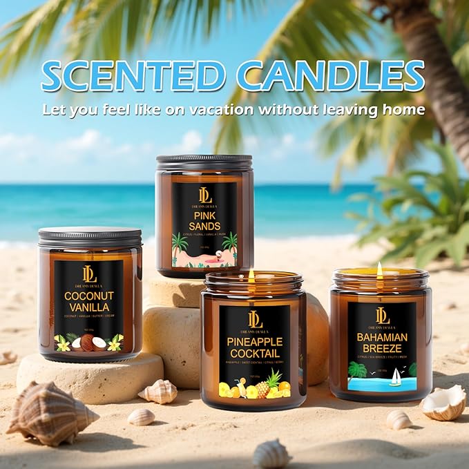 Scented Candles for Home, 4 Pack 28oz Soy Candle for Home Scented, Aromatherapy Candle Gift Set for Women Men, Summer Scents of Pink Sands/Coconut Vanilla/Pineapple Cocktail/Bahama Breeze