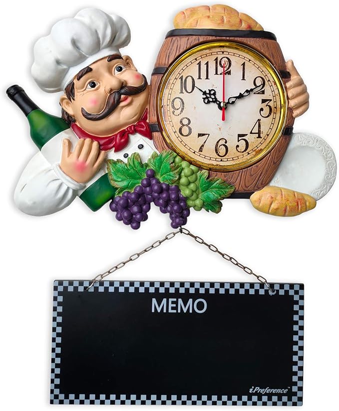 2 in 1 Wall Clock and Black Board with Chef Décor Display and Leave Your Message on The rewritable Black Board, Decoration/Home/Kitchen/Livingroom/Dining Room/Restaurant/Bar/Cafe
