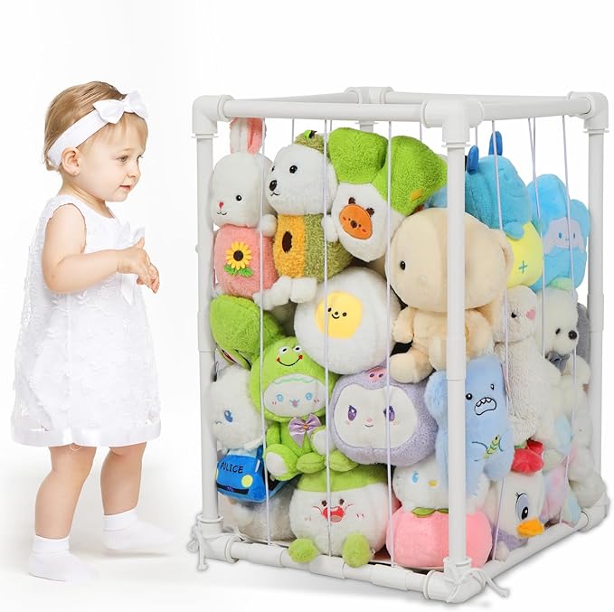 Stuffed Animal Storage Zoo Holder, PVC Stuffy Toy Organizer, 30'' Vertical Plush Organizer, Stuffed Animals Cage for Nursery and Playroom