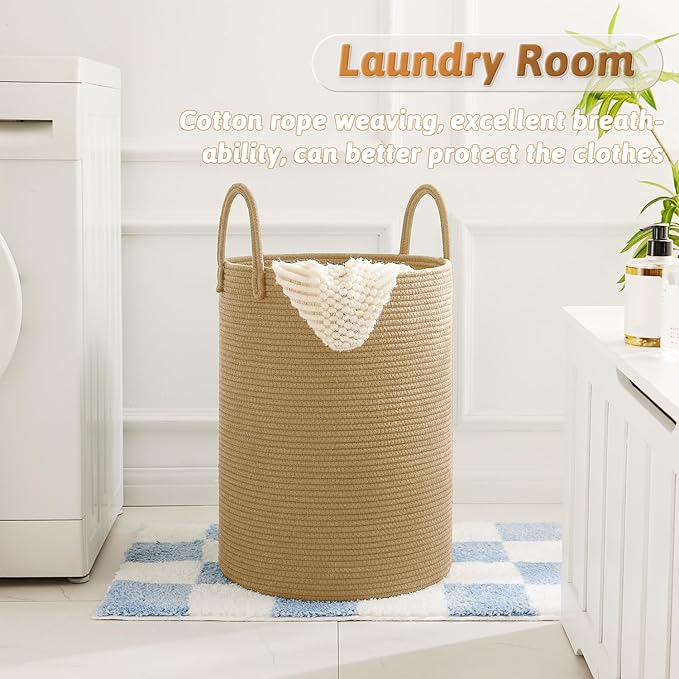 Laundry Basket,Woven Cotton Rope Laundry Hamper,80L for Decorative Storage of Dirty Clothes,Toys and Blankets in Bathroom,Baby Room and Living Room