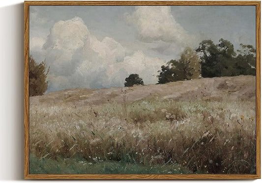 InSimSea Framed Canvas Wall Art Vintage Decor, Landscape Paintings Wall Decorations for Living Room, Retro Wall Art for Bedroom Office Decor, Grassland Classical Painting Prints Room Decor, 12"x16"