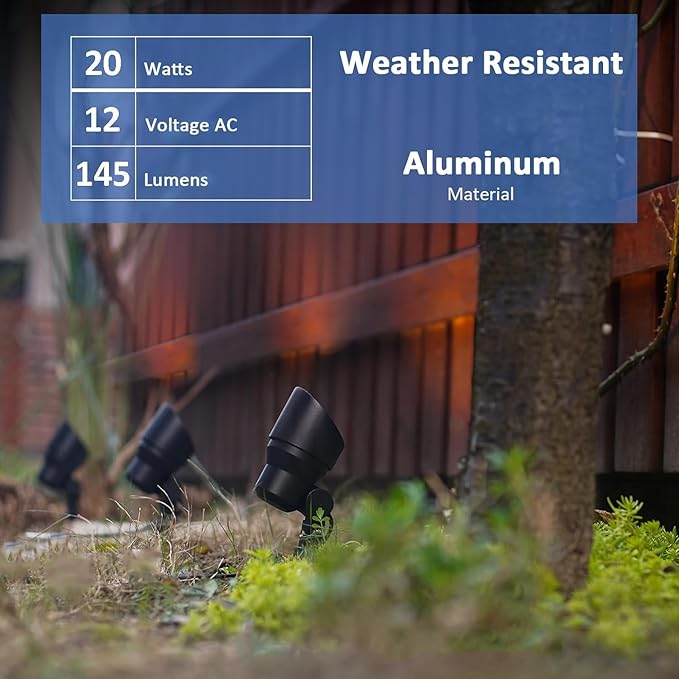 Malibu Low Voltage Landscape Lights - 20W 145 Lumens Halogen Outdoor Lights with Stake Connector (12 Pack)