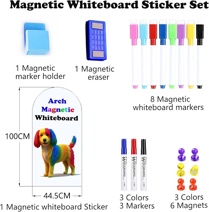 Magnetic Dry Erase Whiteboard Wall Arch Decal 40"x17.5" Self Adhesive White Board Sticke with Marker for Kid Whiteboard Stick Wall Contact Paper Peel and Stick Wallpaper Office Home