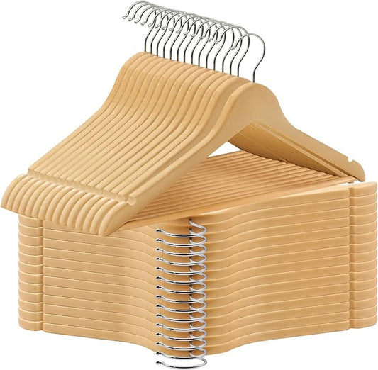 30 Pack Wooden Coat Hangers, 360° Swivel Hook, Suit Hangers with Anti-Slip Notches, Clothes Hangers for Jackets, Shirts, Dress, Natural UAWY0530N