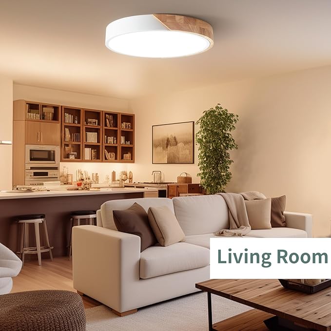 LED Flush Mount Ceiling Light Fixture Wood,16 inch Kitchen Light Fixtures Ceiling Mount 36W, Round Close to Ceiling Light Dimmable 5CCT for Bedroom,Kitchen,Living Room