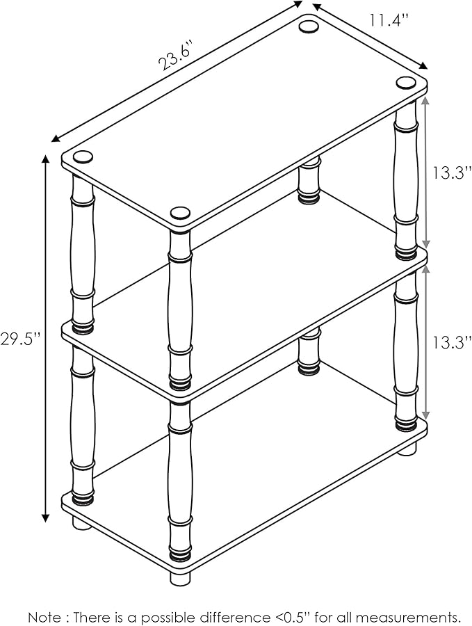 Furinno Turn-N-Tube 3-Tier Compact Multipurpose Shelf Display Rack with Classic Tube, Black/Grey
