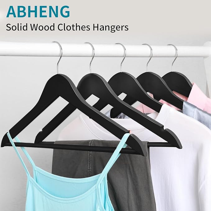 20 Pack Wooden Coat Hangers, 360° Swivel Hook, Suit Hangers with Anti-Slip Notches, Clothes Hangers for Jackets, Shirts, Dress, Black UAWY0520B