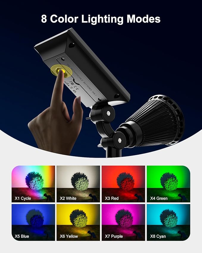 Color Changing Solar Spotlights Outdoor RGB Waterproof Landscape Flood Lights for Halloween Decorations, Skeletons, Tombstones, Pumpkin, Tree, Uplighting for Outside House, Wall, Yard, Garden, Pathway