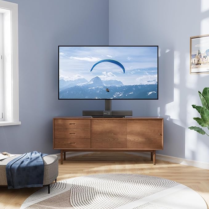 PERLESMITH Swivel Universal TV Stand/Base - Table Top TV Stand for 32-60 inch LCD LED TVs - Height Adjustable TV Mount Stand with Tempered Glass Base, VESA 400x400mm,Holds up to 88lbs PSTVS09