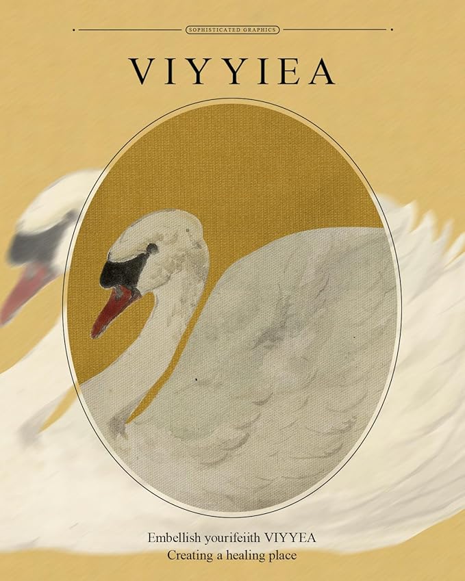 VIYYIEA Gold Framed Wall Art, Swan Yellow Canvas Print Home Decor Vintage Art Painting Picture Bathroom Wall Decor, Animals Artwork for Living Room Bedroom Kitchen Office - 14L x 11W
