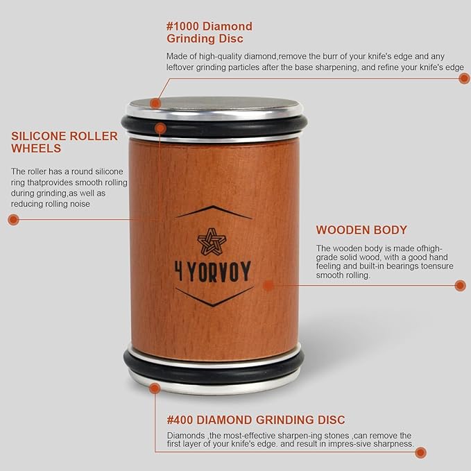 4 YORVOY Rolling Knife Sharpener Kit- Best Knife Sharpener Tool with 15 & 20 Degree Knife Sharpening Angle- Diamond and Ceramic Discs for Sharper Kitchen Knives- Best Gift for Cooking Enthusiasts