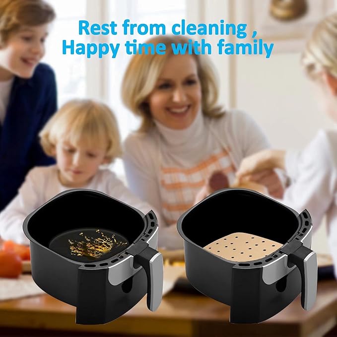 Air Fryer Parchment Paper Liners: 200PCS 8.5 inch Square Perforated parchment paper for Air Fryer, Premium Bamboo Steamer Liner for Air Fryers Baking Cooking Oven