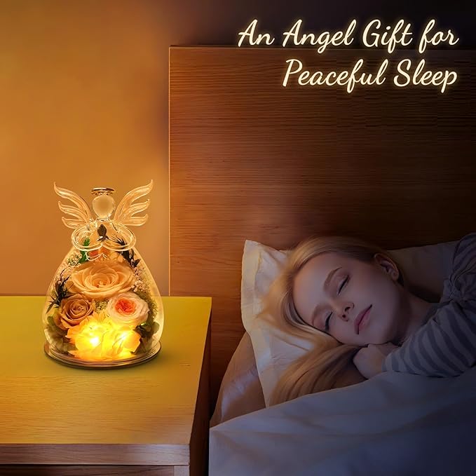 Gifts for Women Christmas Flowers for Delivery Birthday Gifts for Mom Grandma Preserved Rose Forever Flower in Glass Angel Figurines Fresh Bouquet Anniversary for Wife Sister Mother Friends