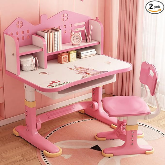 Gifts for Kids, Kids Desk and Chair Set, Desk for Kids 3-12, Multi-Functional Storage and Spacious Desktop for Learning, Painting, Eating, DIY Crafts Pink