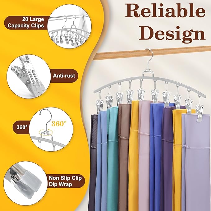 4 Pack Legging Organizer for Closet, Metal Gym Clothes Organizer w/40 Clips Holds 40 Leggings, Scarf Hangers Space Saving, Closet Organizers and Storage, Room Organization Essentials, Grey