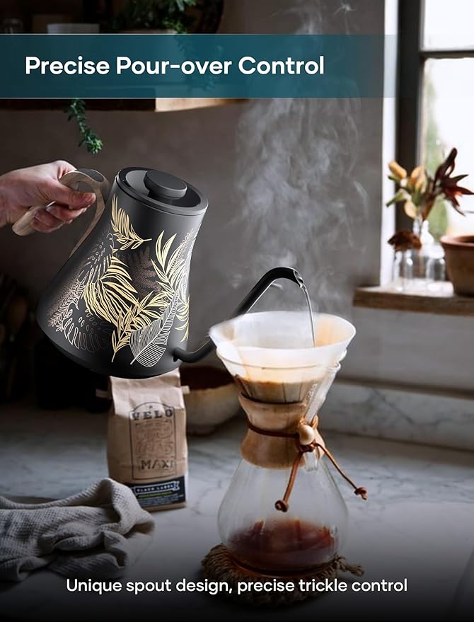 Electric Kettle, Gooseneck Electric Kettle, ±1℉ Precise Temperature Control, Stainless Steel Interior, Quick Heating for Pour Over Coffee, Tea & Boiling Water, 0.9L (Rainforest)