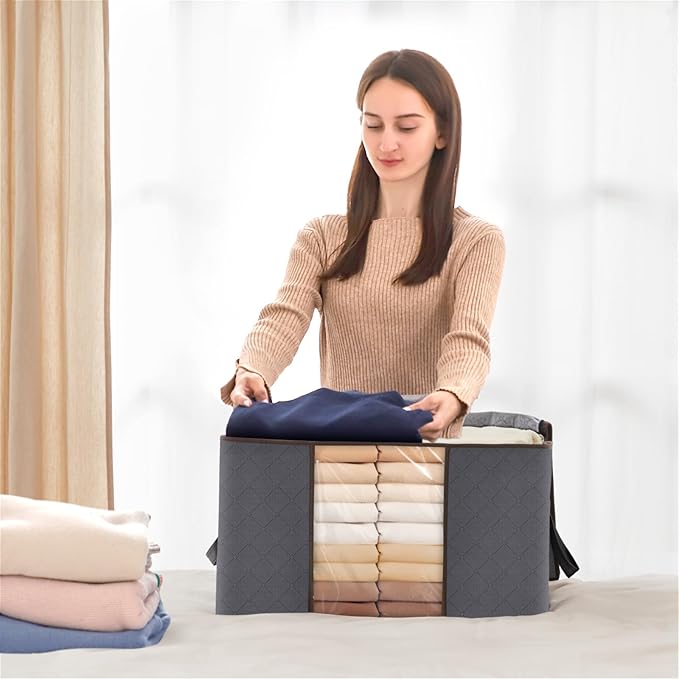 Lifewit 90L Large Storage Bags, Closet Organizers and Storage, Clothes Storage Bins with Lids, Foldable Storage Containers with Reinforced Handles for Clothing, Blanket, Bedding, Comforter 3 Pack Gray