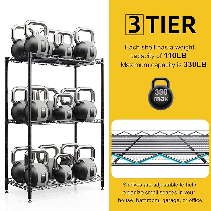 3 Tier Shelves Storage, Wire Shelf Unit, Standing Adjustable Metal Shelves Organizer, Storage Racks for Restaurant Garage Pantry Kitchen Garage(Small，15.7 '' x 11.8" x 31.5 ")…