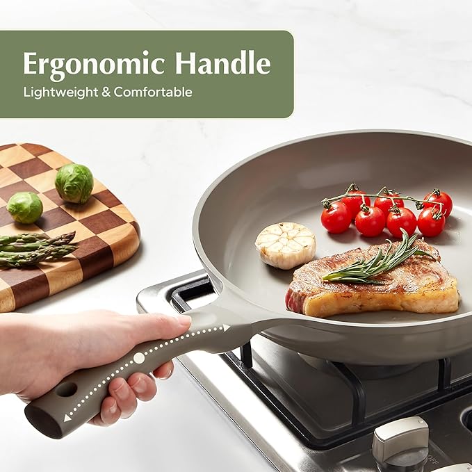 Redchef Non Stick Frying Pans, Ceramic Pan, Non-toxic Healty Skillet Omelet Pan with Heat-Resistant Handle, PFOA & PFAS Free, Compatible with All Stovetops, Dishwasher Safe, Even Heating, Gray, 11"
