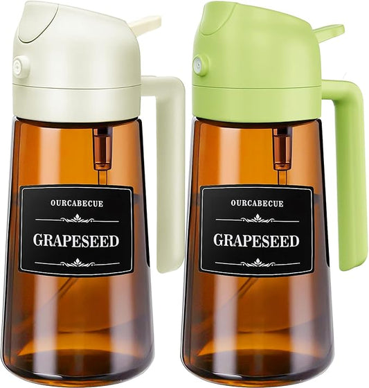 Kitchen Upgraded Made Oil Sprayer for Cooking, Dark Brown 2 in 1 Spray and Pour Mist Olive Oil Dispenser 16oz 470ml Glass Oil Spray Bottle, Air Fryer (White+Green)