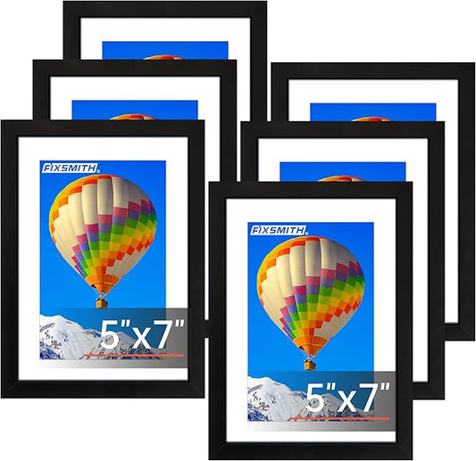 FIXSMITH 5x7 Picture Frame Set of 6, Black Photo Frames Bulk with HD Plexiglass, Display Pictures 4x6 with Mat or 5x7 Without Mat, Multi Picture Frames Collage for Tabletop or Wall Display