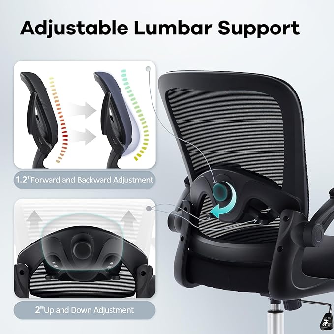 Office Chair,Ergonomic Desk Chair with Adjustable Lumbar Support, Mesh High Back Computer Chair with Flip-up Armrests,Rocking Tilt Rolling Swivel Executive Chair for Home Office Black