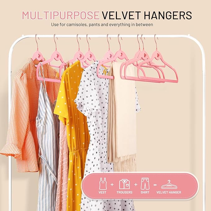 Velvet Hangers 30 Pack, STOPKLAS Pink Clothes Hangers Non Slip Felt Hangers with 360° Swivel Hook, Thin Hanger Space Saving, Heavy Duty Closet Hanger for Clothes, Coats, Suits, Dress, Pants