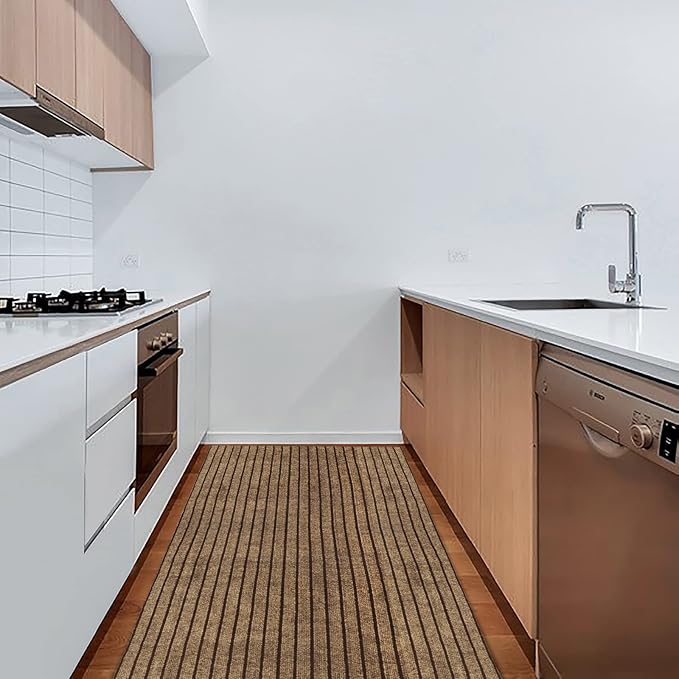 4' x 38' Runner Rugs with Rubber Backing, Indoor Outdoor Utility Carpet Runner Rugs, Stripe Brown, Can Be Used as Aisle for The RV and Boat, Laundry Room and Balcony