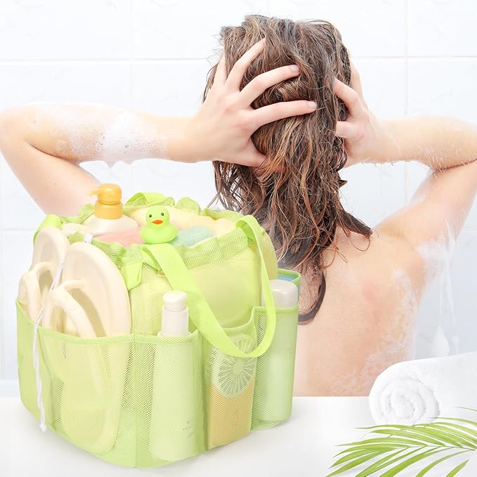 Mesh Shower Caddy Portable with Drawstring, Dorm Room Essentials for College Students Girls & Boys, Large Shower Bag for Camping,Swimming,Gym,Travel,Bathroom - Green