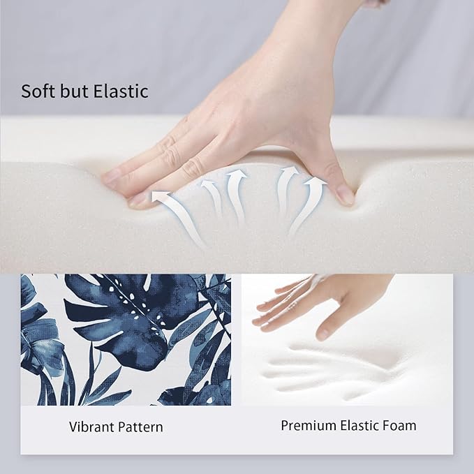 Set of 2 Outdoor Chair Cushions with Ties,Water Repellent Patio Chair Pads 17"x 16" for Outdoor Furniture,Round Corner Seat Cushions for Garden Yard Kitchen Palm Blue