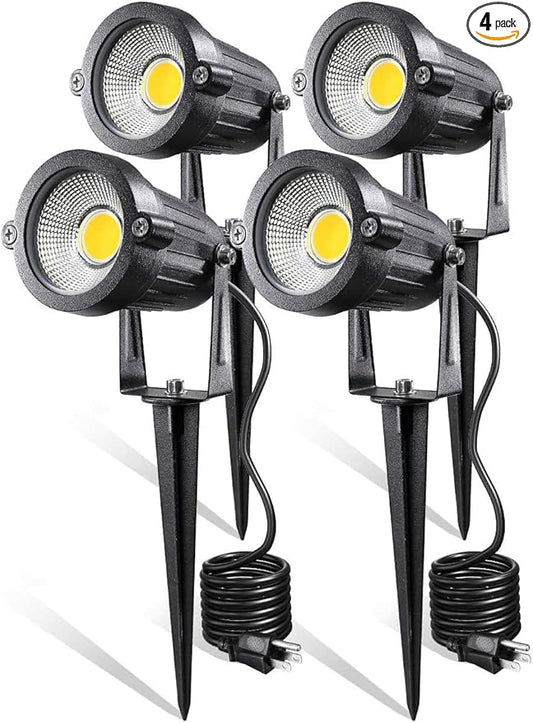 Z LED Landscape Lights,5W Outdoor Pathway Garden Yard Spotlight,IP65 Waterproof Garden Floodlight,Outdoor Spotlight with Stake,UL Cord 5-ft with Plug 3500K Warm White(Pack of 4)