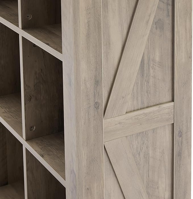 6 Cube Storage Organizer, 2 Tier Bookshelf for Living Room, Farmhouse Bookcase with Led, Kids Toy Storage Cabinet, Wall Cubby Shelves for Home Decor, Wood Display Cabinet for Bedroom, Grey