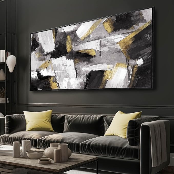 Black And Gold Wall Art Abstract Wall Decor Home Decor Living Room Large Artwork Framed Pictures Gold Decor Painting Wall Decorations 24”x48”