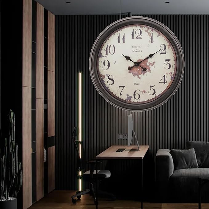 20 Inch Vintage Wall Clock, Farmhouse Wood Silent Non-Ticking, Battery Operated Retro Round Decorative Clock for Kitchen, Living Room, Bedroom,Office,Beige Brown