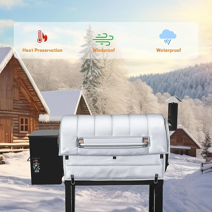 Insulation Blanket for Traeger pro 34 Series TFB65LZBC and Texas Elite 34 Series TFB88PZBO Wood Pellet Smoker Grill,BAC628 Pro 34 Insulation Blanket Grill Accessory for Winter Smoking,Silver